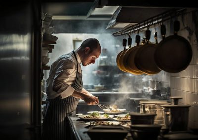 Chef regenerando un plato de quinta gama